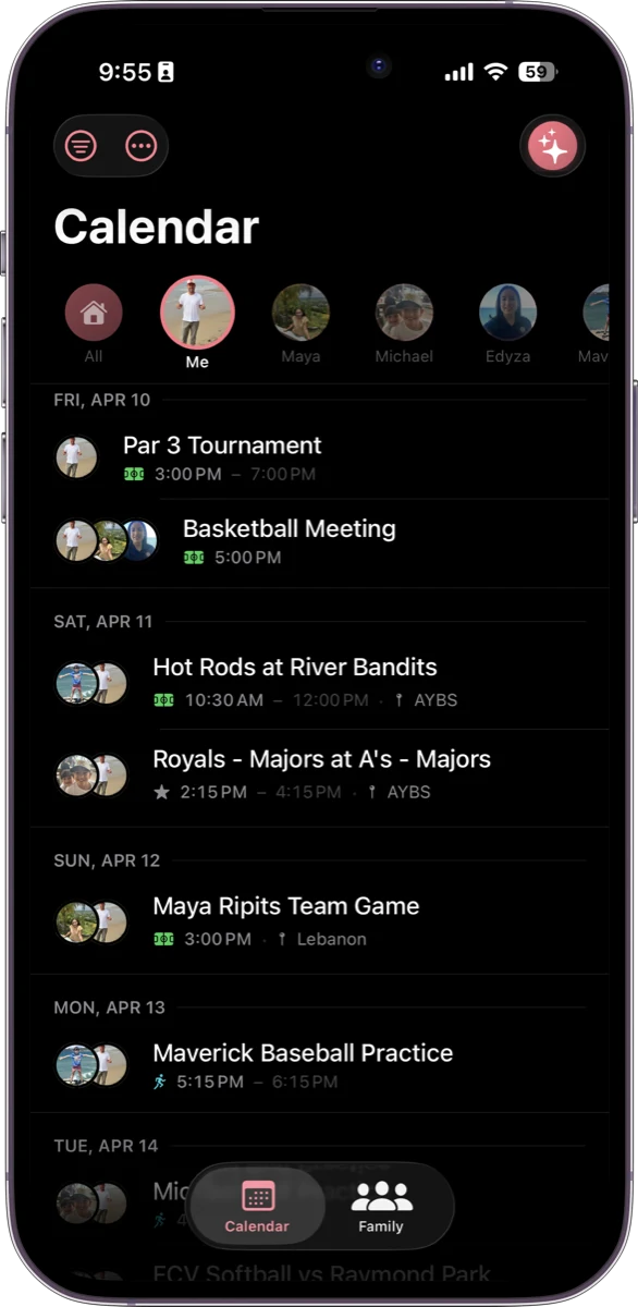 TheFam timeline dark mode