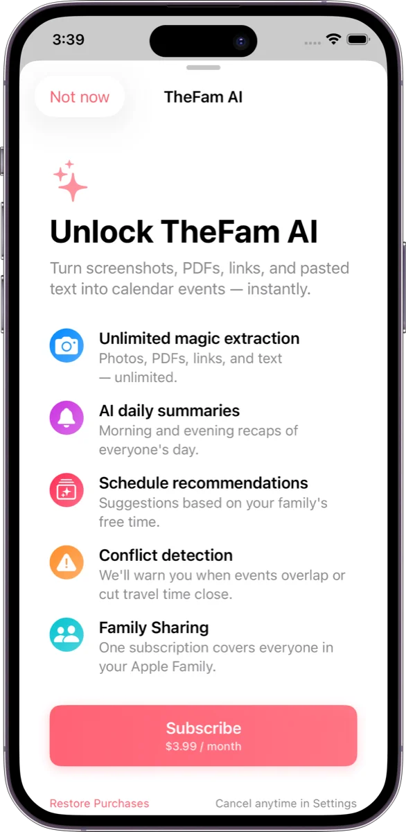 TheFam AI subscription